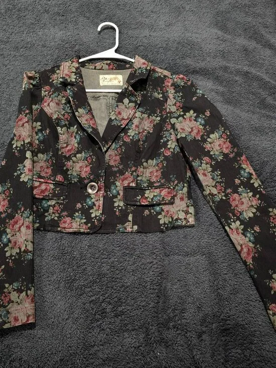 Free People Cropped Floral Blazer Jacket Size 6 Boho Romantic Cottagecore - Picture 2 of 14
